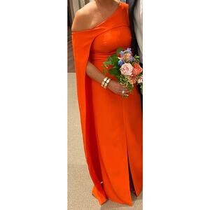 Halston Orange fitted cape dress